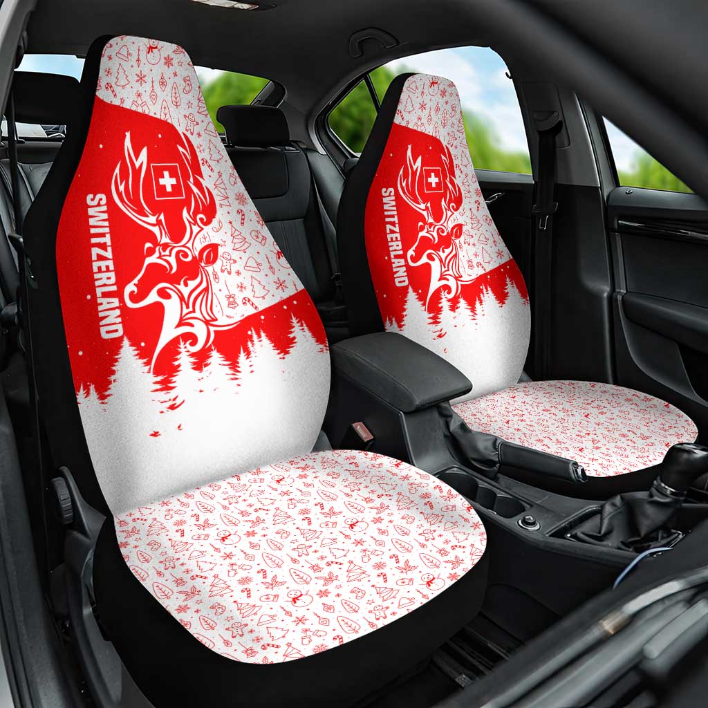Switzerland Christmas Car Seat Cover with Red Reindeer Snow Forest and Holiday Icon TS04