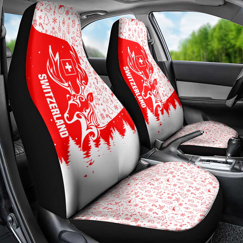 Switzerland Christmas Car Seat Cover with Red Reindeer Snow Forest and Holiday Icon TS04
