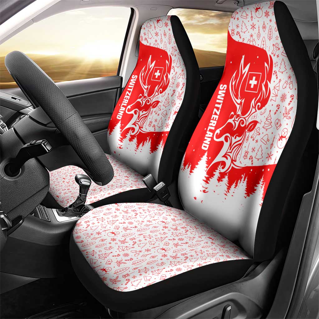 Switzerland Christmas Car Seat Cover with Red Reindeer Snow Forest and Holiday Icon TS04