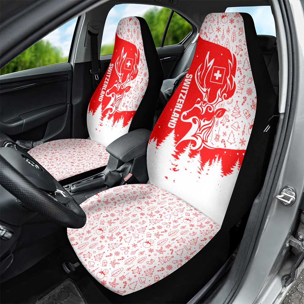 Switzerland Christmas Car Seat Cover with Red Reindeer Snow Forest and Holiday Icon TS04