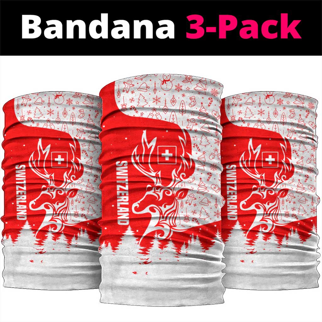 Switzerland Christmas Neck Gaiter with Red Reindeer Snow Forest and Holiday Icon TS04