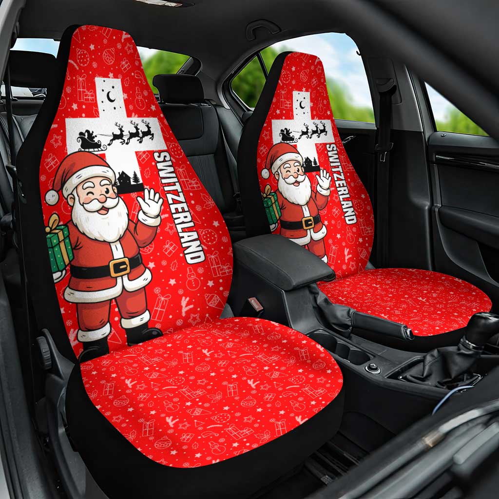 Switzerland Christmas Car Seat Cover with Santa Sleigh Silhouette and Red Holiday Icon TS04