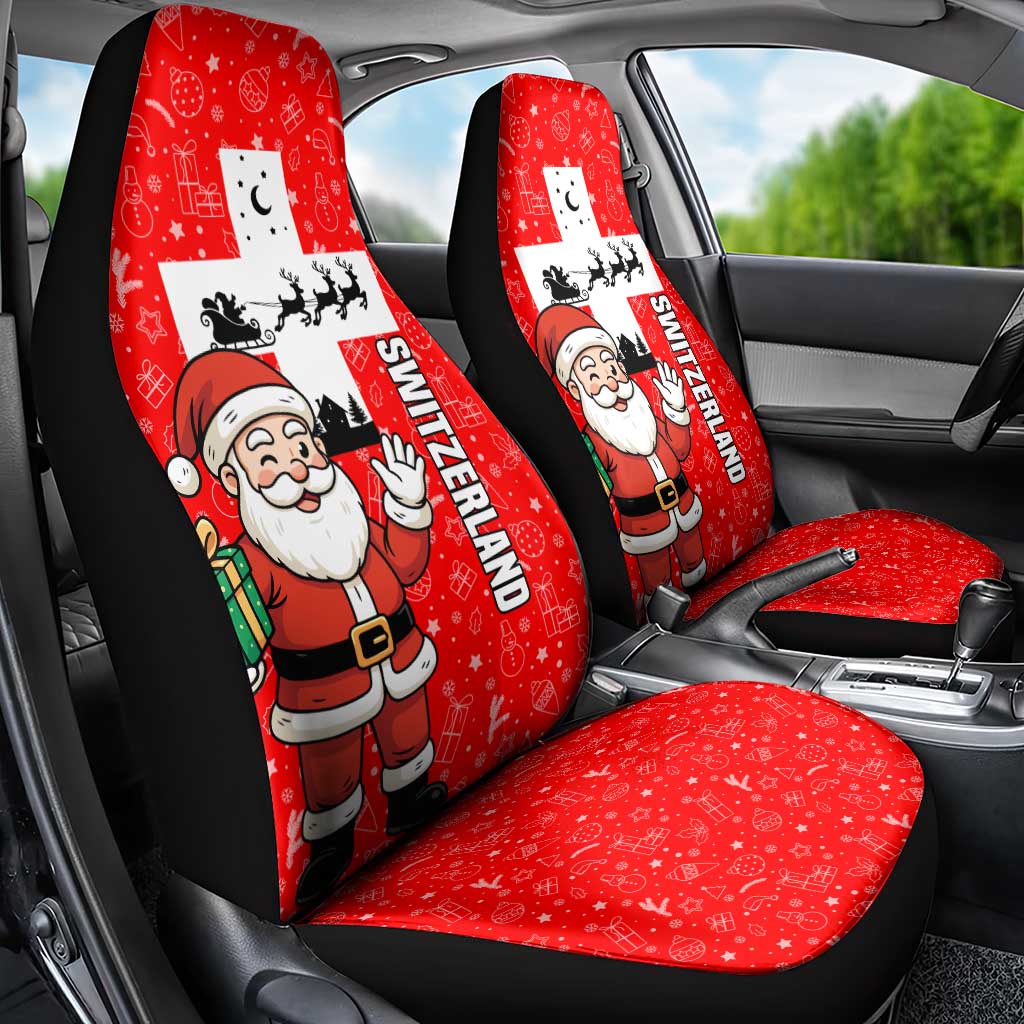 Switzerland Christmas Car Seat Cover with Santa Sleigh Silhouette and Red Holiday Icon TS04