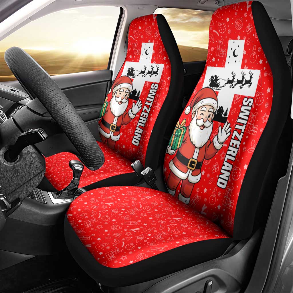Switzerland Christmas Car Seat Cover with Santa Sleigh Silhouette and Red Holiday Icon TS04