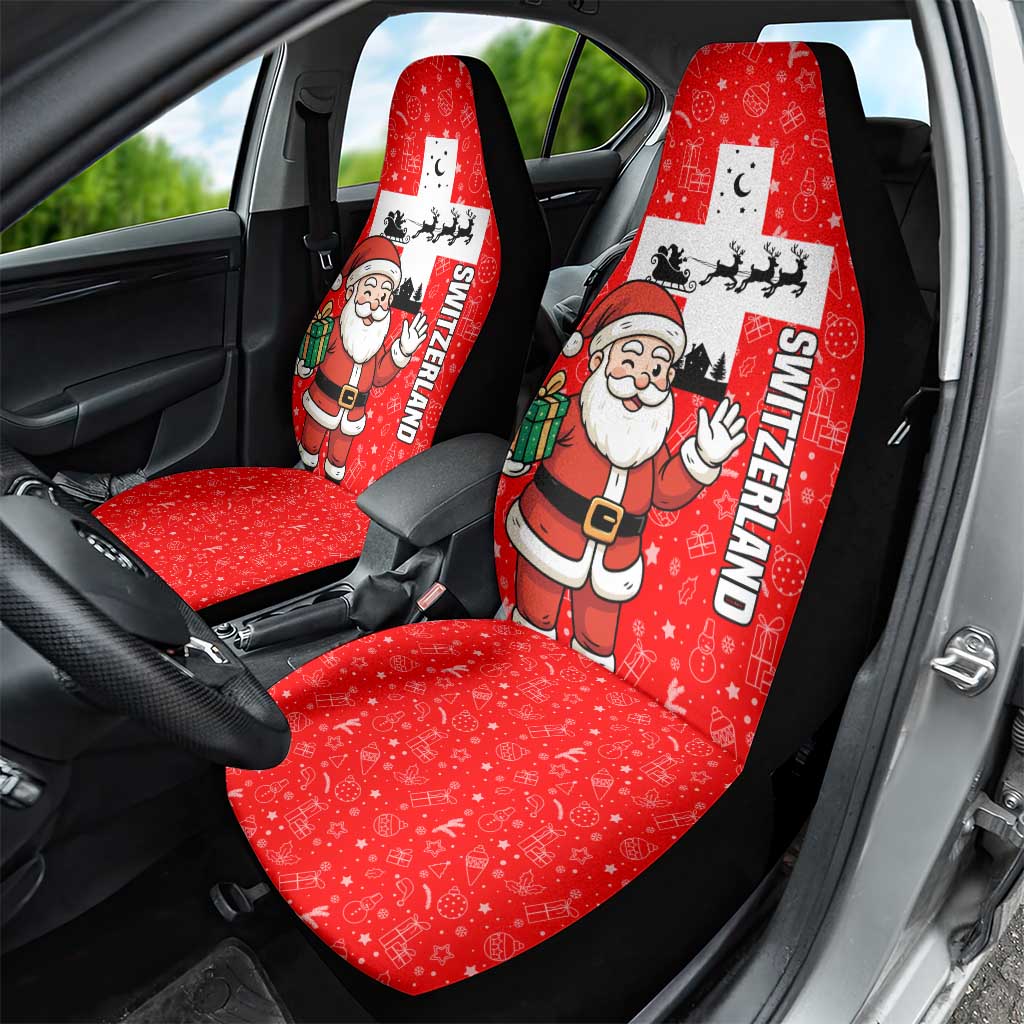 Switzerland Christmas Car Seat Cover with Santa Sleigh Silhouette and Red Holiday Icon TS04