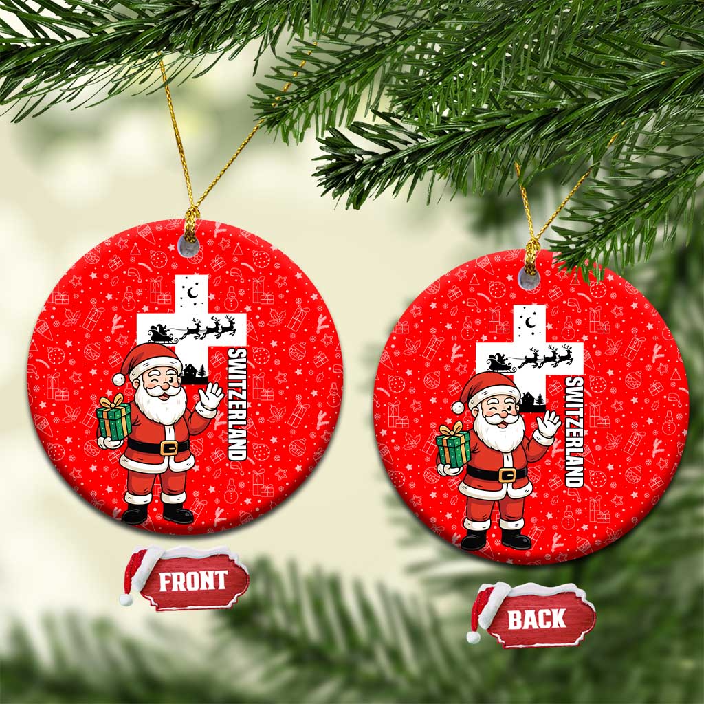 Switzerland Christmas Ceramic Ornament with Santa Sleigh Silhouette and Red Holiday Icon TS04