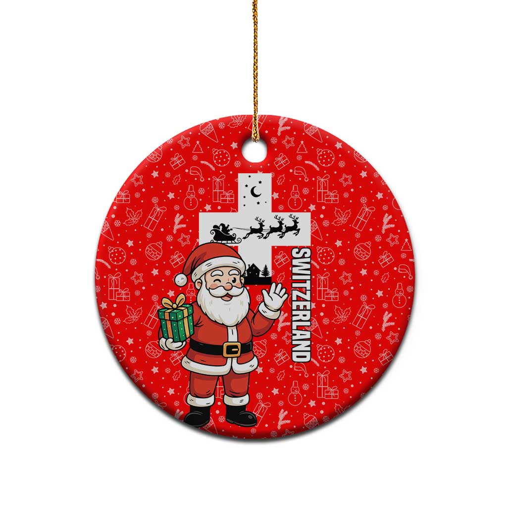 Switzerland Christmas Ceramic Ornament with Santa Sleigh Silhouette and Red Holiday Icon TS04