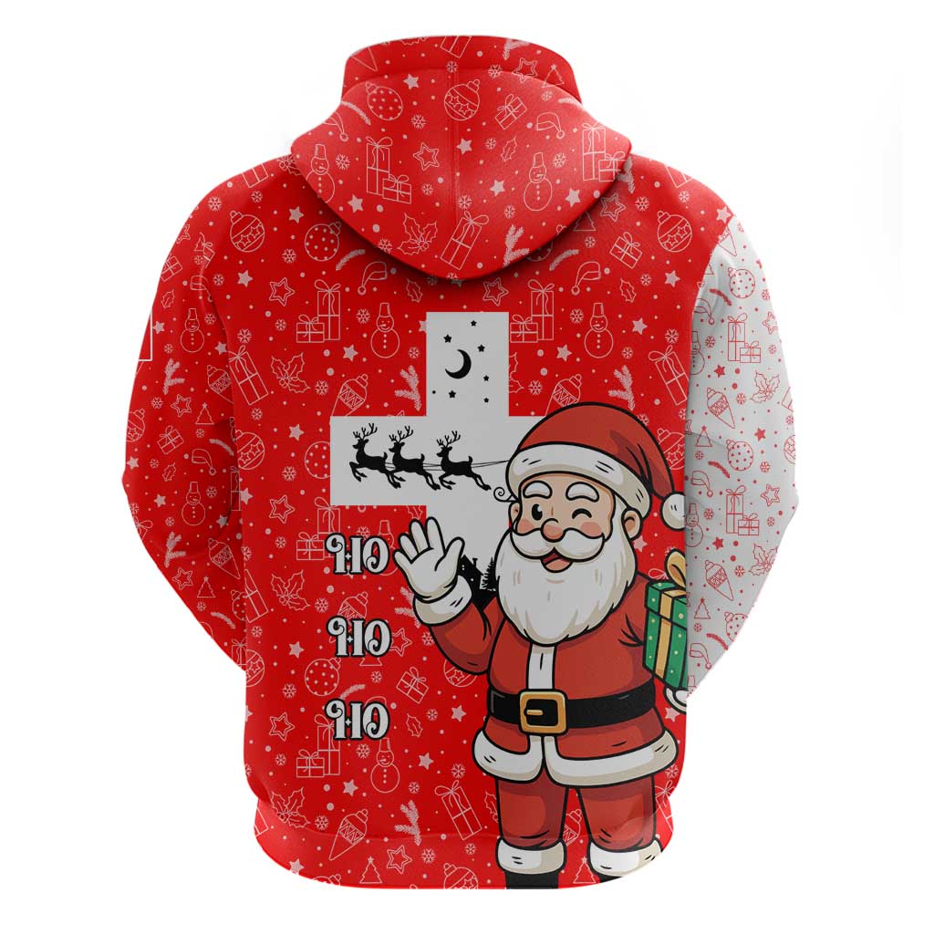 Switzerland Christmas Hoodie with Santa Sleigh Silhouette and Red Holiday Icon TS04