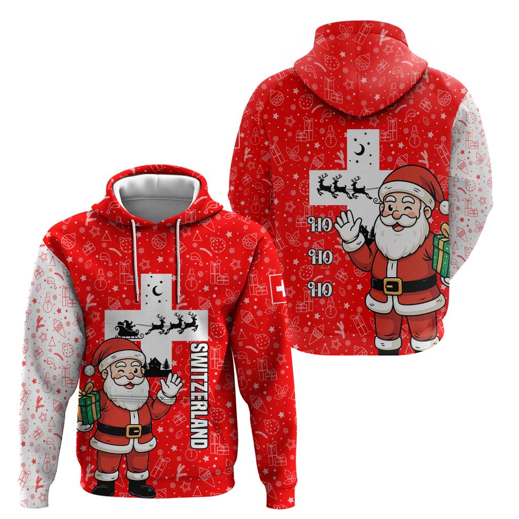 Switzerland Christmas Hoodie with Santa Sleigh Silhouette and Red Holiday Icon TS04