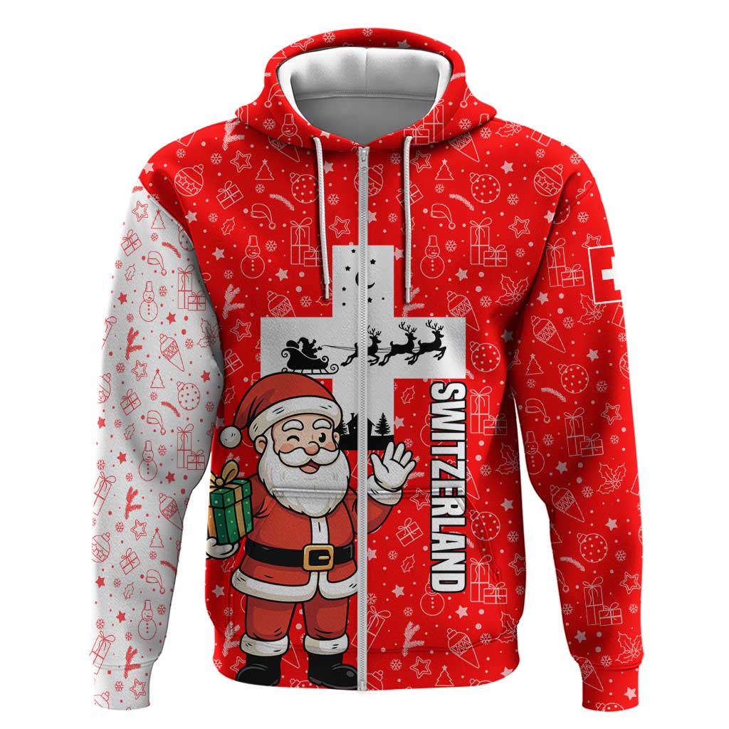 Switzerland Christmas Hoodie with Santa Sleigh Silhouette and Red Holiday Icon TS04