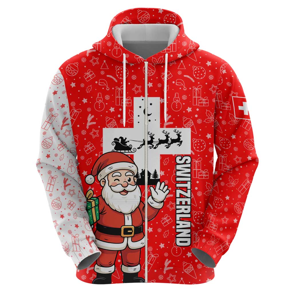 Switzerland Christmas Hoodie with Santa Sleigh Silhouette and Red Holiday Icon TS04