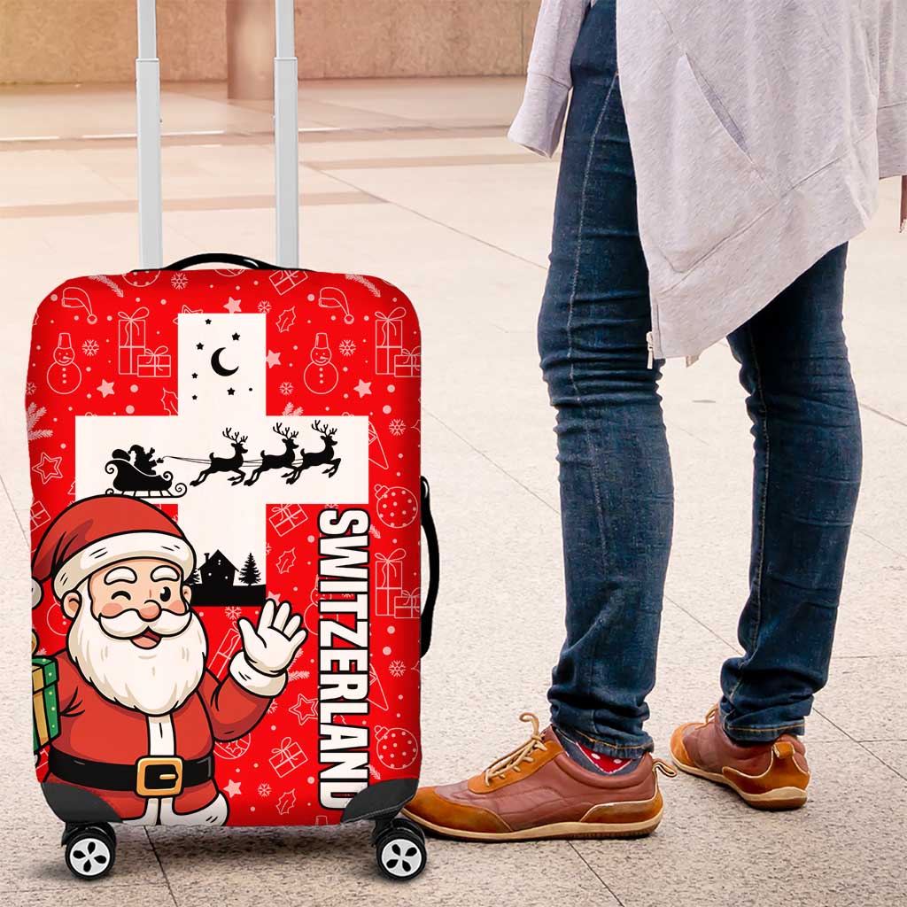 Switzerland Christmas Luggage Cover with Santa Sleigh Silhouette and Red Holiday Icon TS04