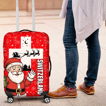Switzerland Christmas Luggage Cover with Santa Sleigh Silhouette and Red Holiday Icon TS04