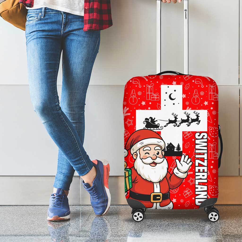 Switzerland Christmas Luggage Cover with Santa Sleigh Silhouette and Red Holiday Icon TS04
