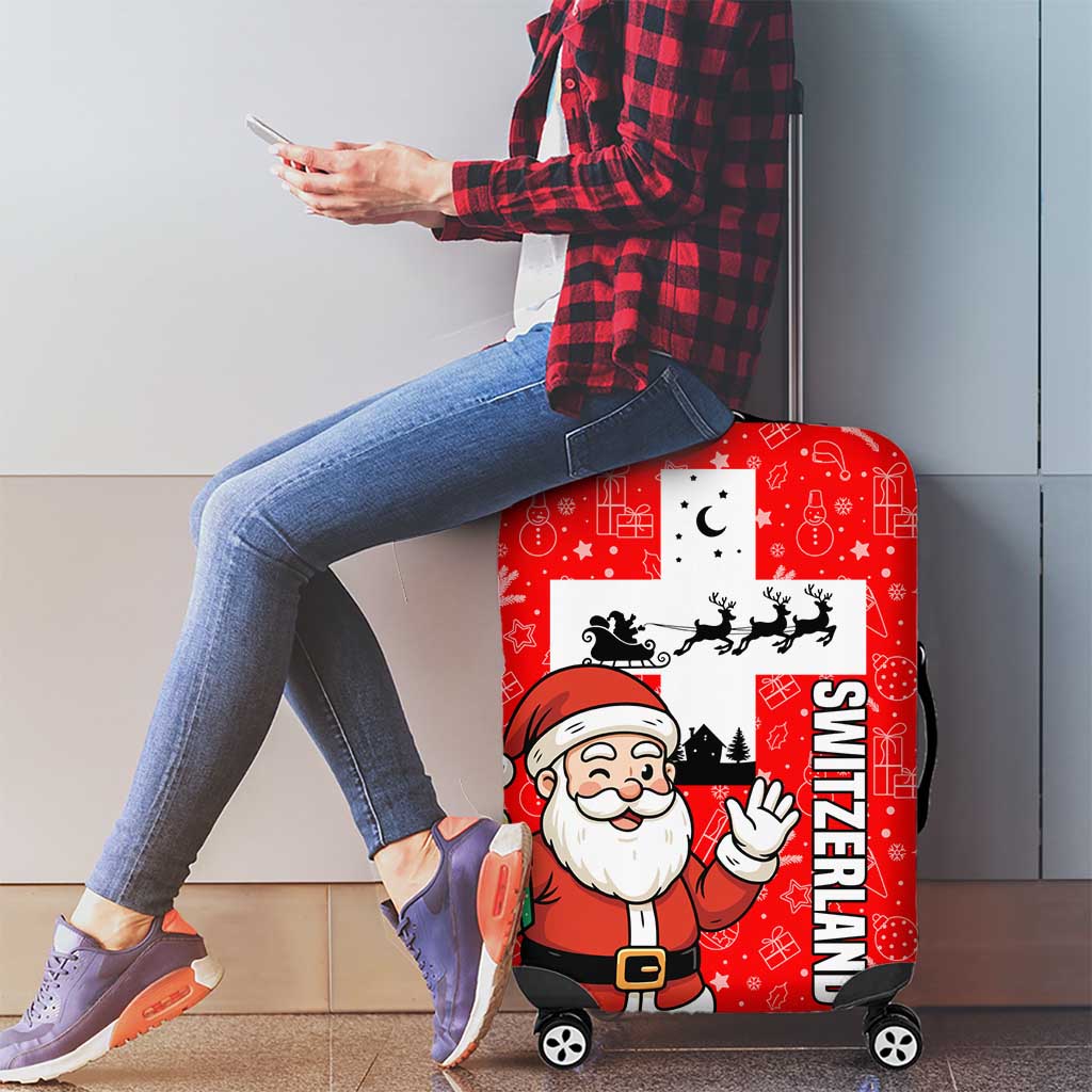 Switzerland Christmas Luggage Cover with Santa Sleigh Silhouette and Red Holiday Icon TS04