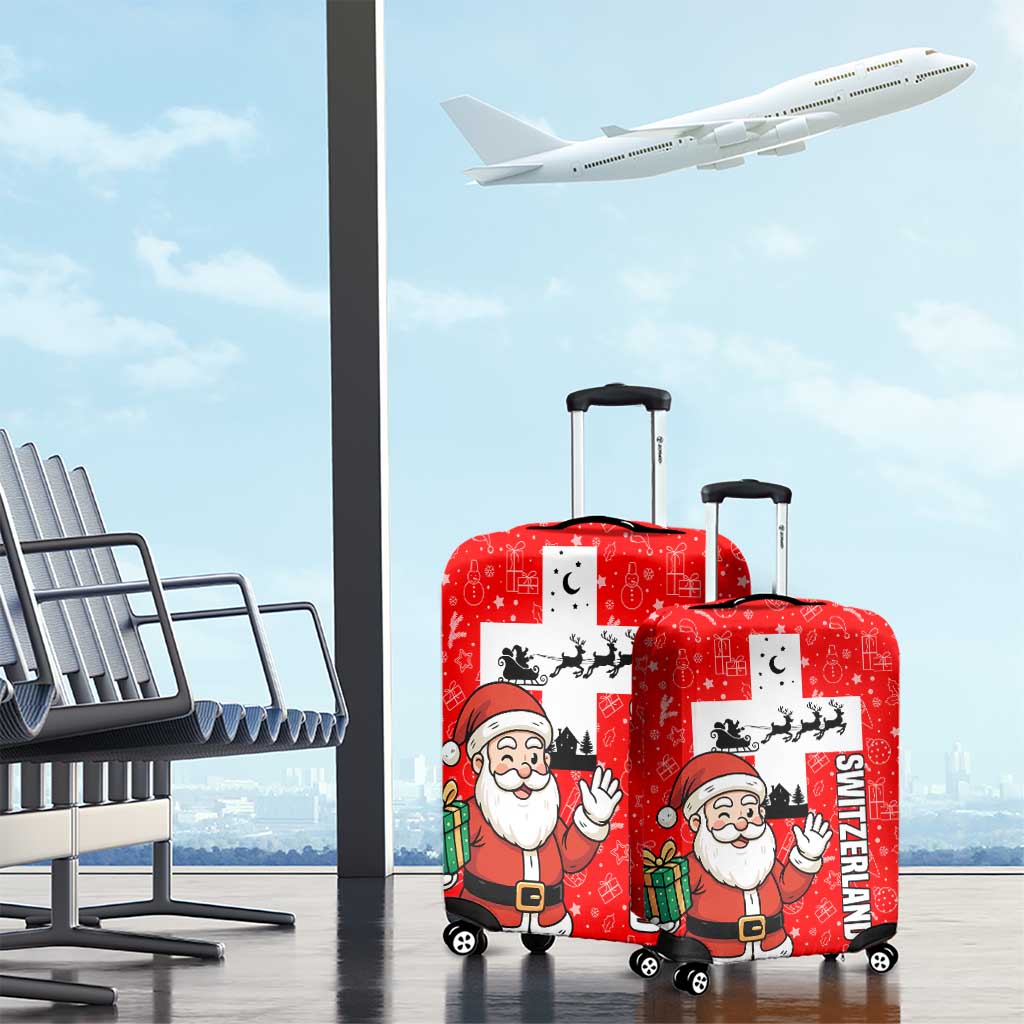 Switzerland Christmas Luggage Cover with Santa Sleigh Silhouette and Red Holiday Icon TS04
