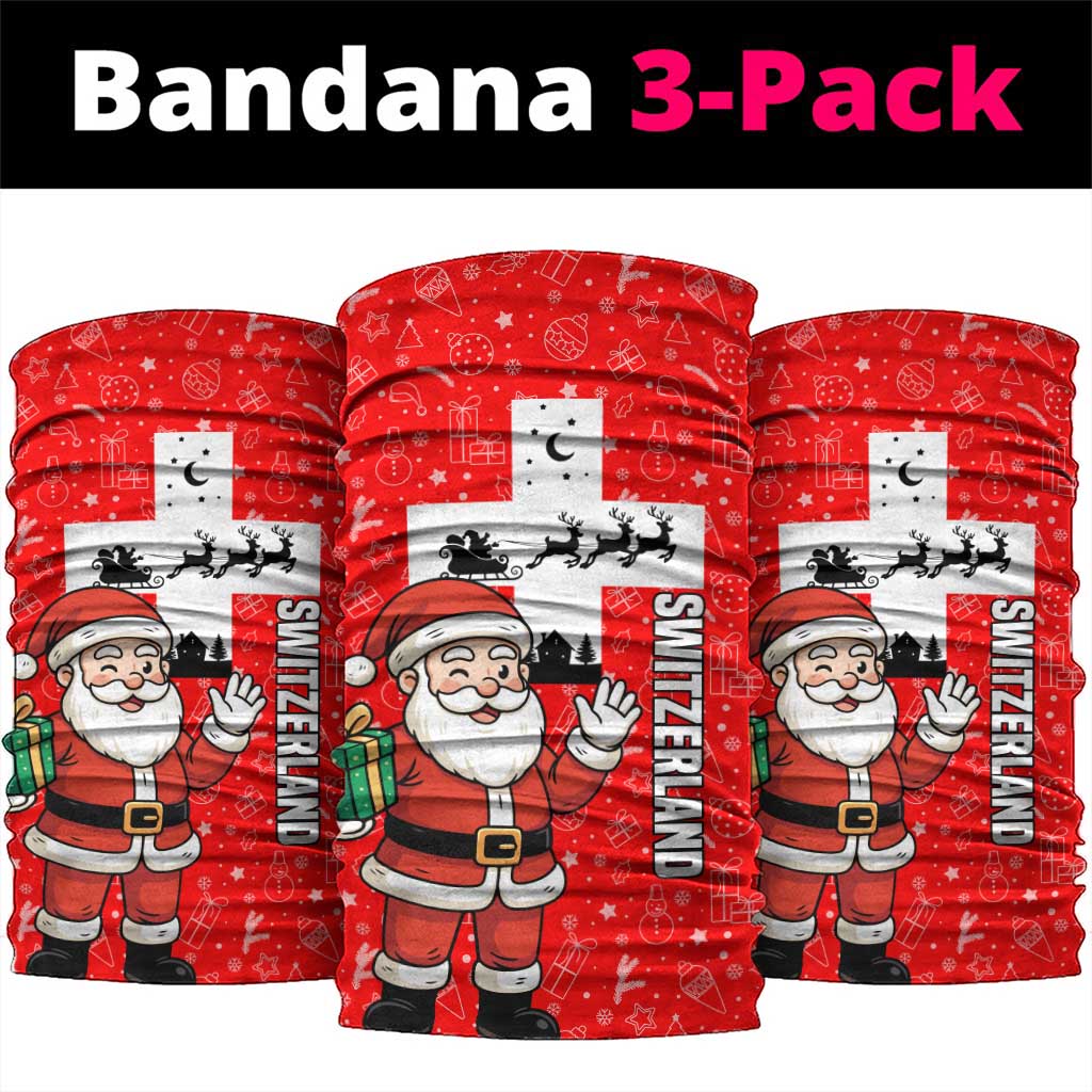 Switzerland Christmas Neck Gaiter with Santa Sleigh Silhouette and Red Holiday Icon TS04