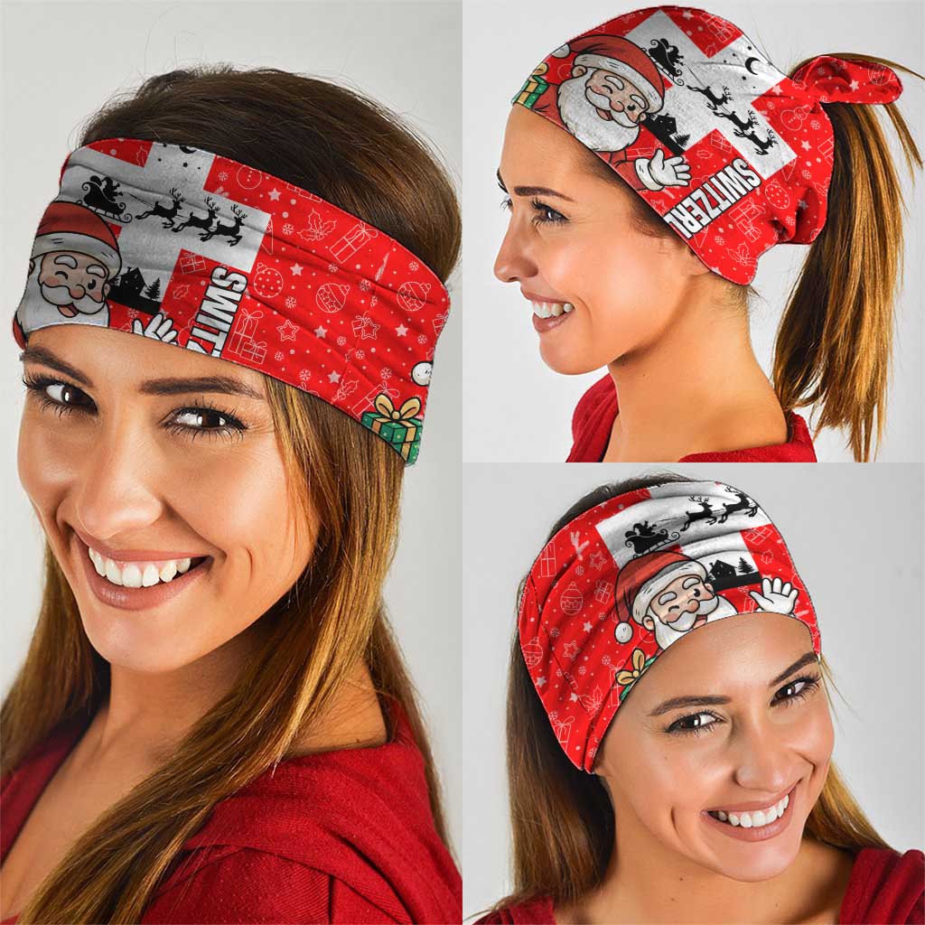 Switzerland Christmas Neck Gaiter with Santa Sleigh Silhouette and Red Holiday Icon TS04