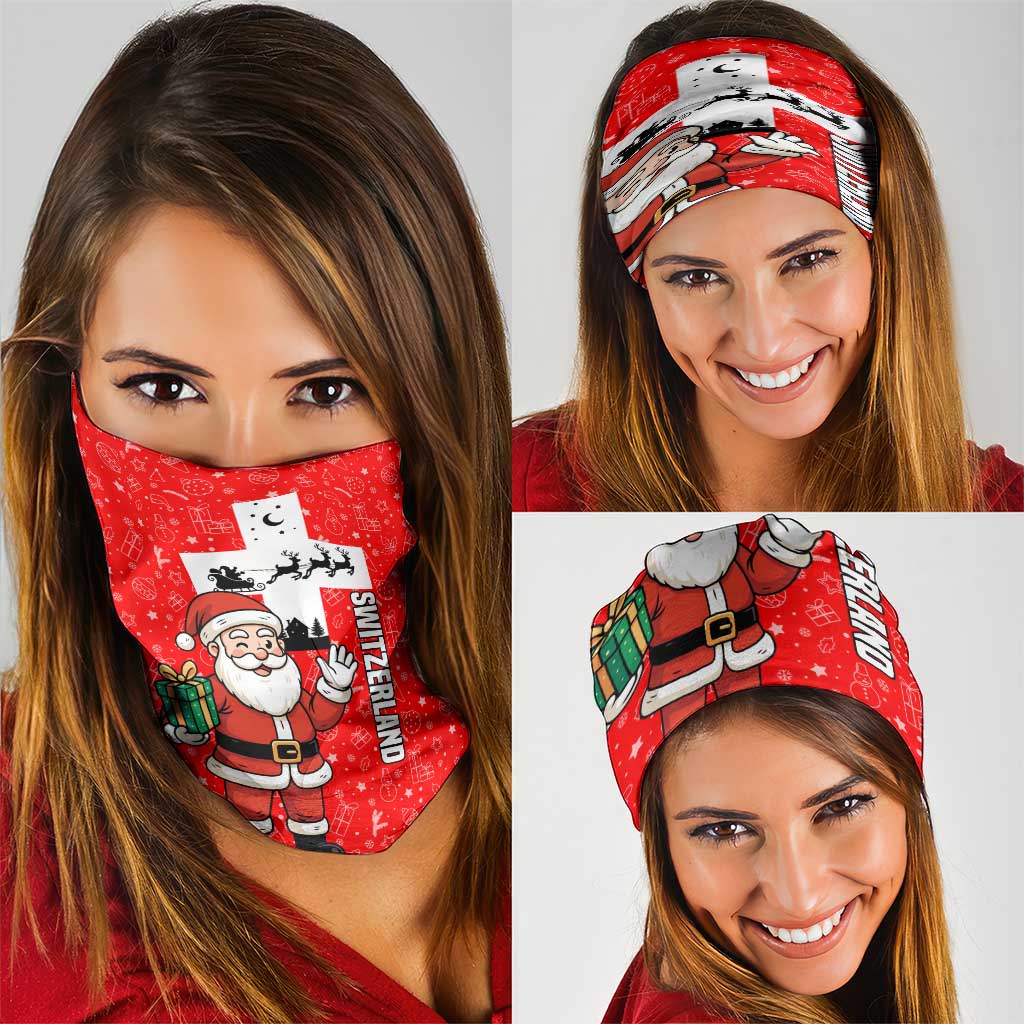 Switzerland Christmas Neck Gaiter with Santa Sleigh Silhouette and Red Holiday Icon TS04