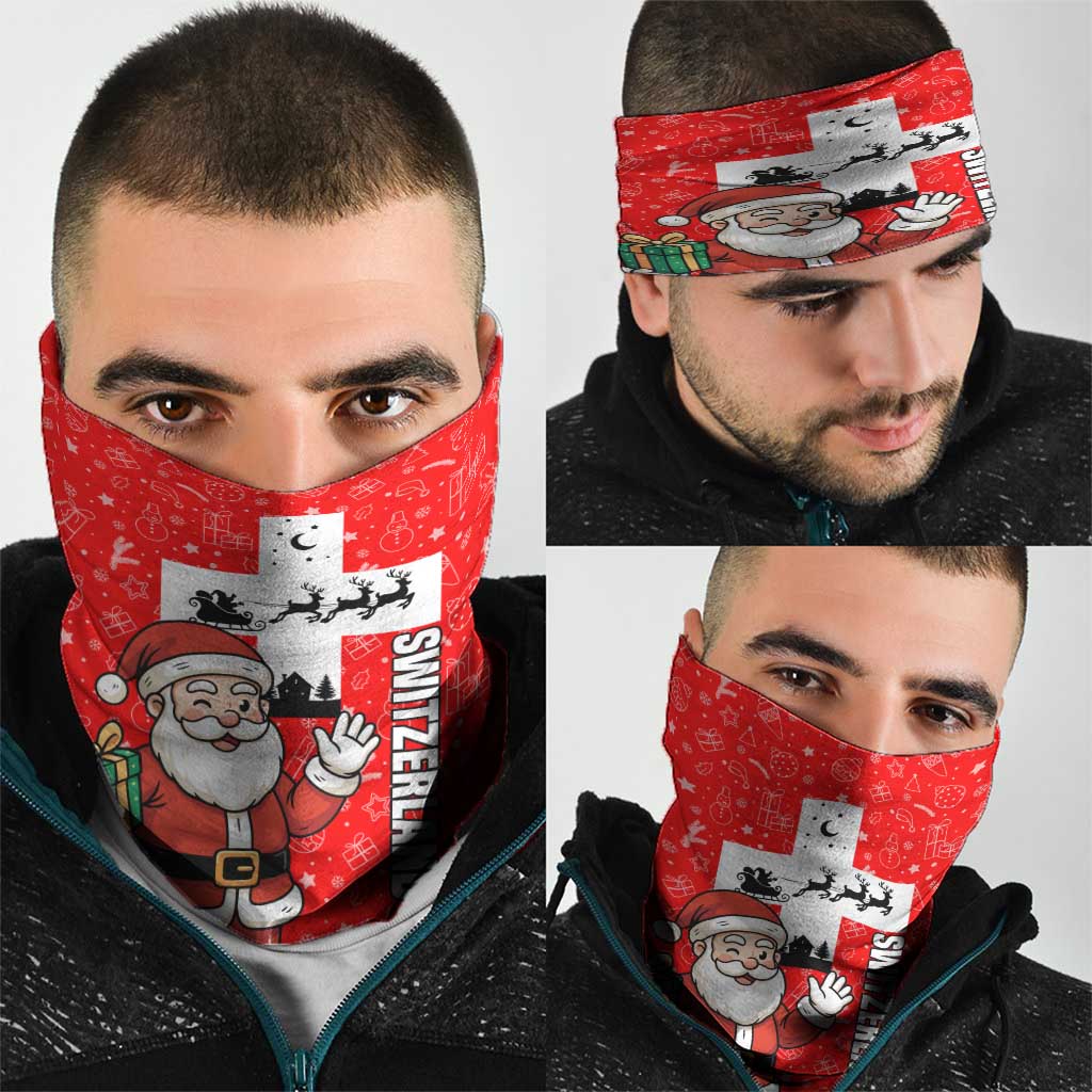 Switzerland Christmas Neck Gaiter with Santa Sleigh Silhouette and Red Holiday Icon TS04