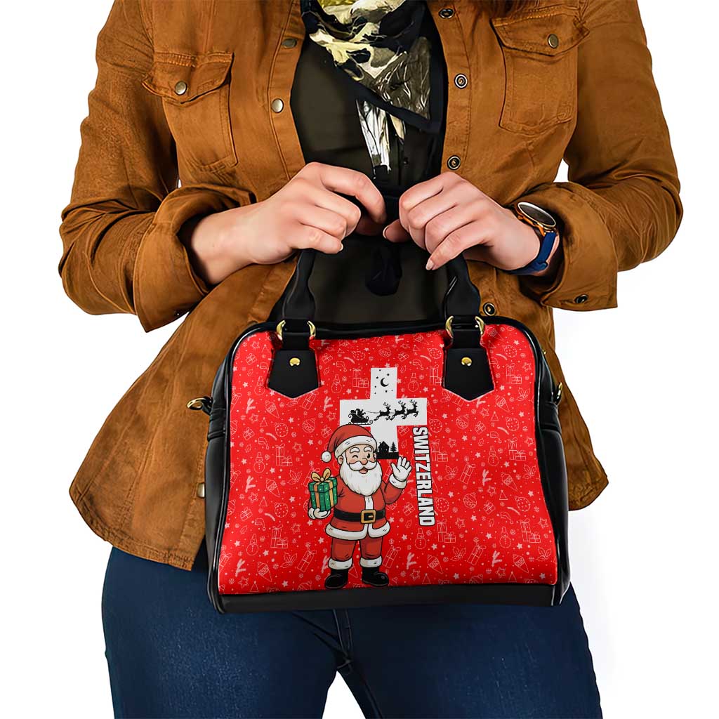Switzerland Christmas Shoulder Handbag with Santa Sleigh Silhouette and Red Holiday Icon TS04