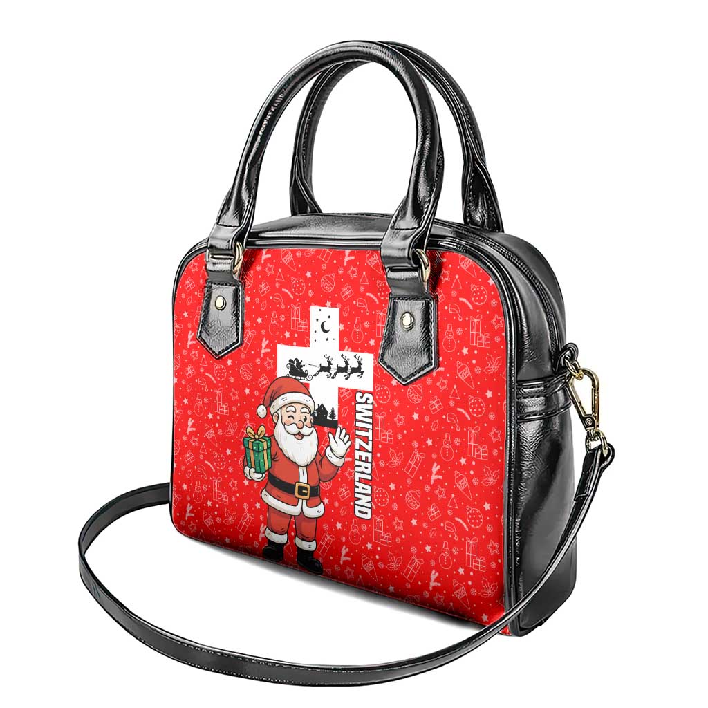 Switzerland Christmas Shoulder Handbag with Santa Sleigh Silhouette and Red Holiday Icon TS04