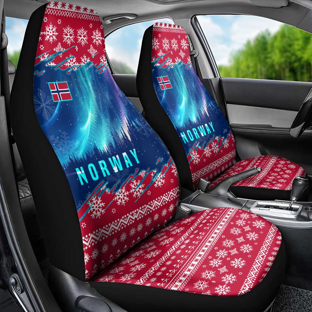 Norway Christmas Car Seat Cover with Northern Lights Snowflake Pattern and Nordic Forest TS04