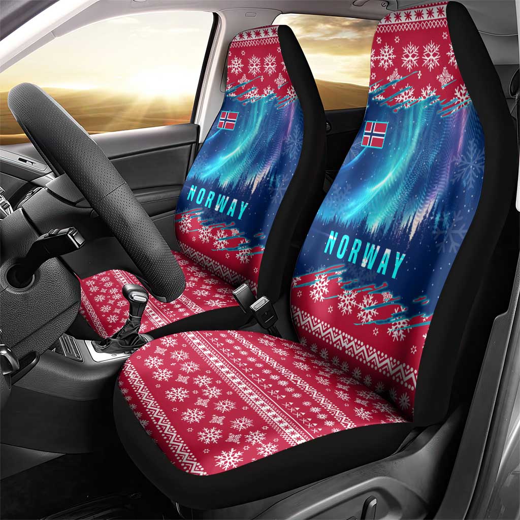 Norway Christmas Car Seat Cover with Northern Lights Snowflake Pattern and Nordic Forest TS04