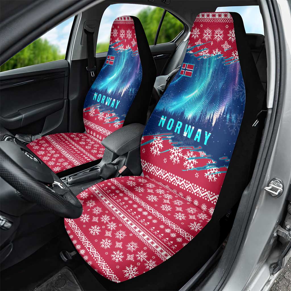 Norway Christmas Car Seat Cover with Northern Lights Snowflake Pattern and Nordic Forest TS04