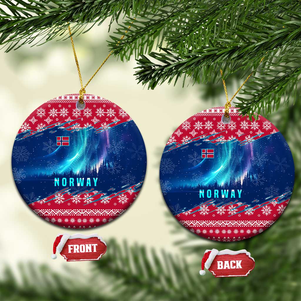 Norway Christmas Ceramic Ornament with Northern Lights Snowflake Pattern and Nordic Forest TS04