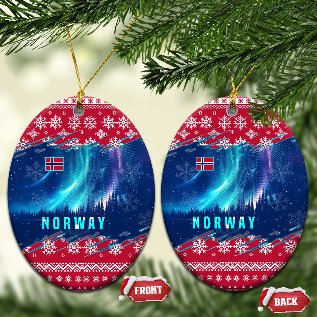 Norway Christmas Ceramic Ornament with Northern Lights Snowflake Pattern and Nordic Forest TS04