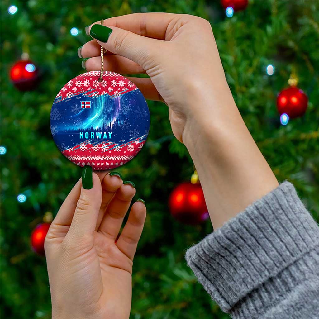 Norway Christmas Ceramic Ornament with Northern Lights Snowflake Pattern and Nordic Forest TS04