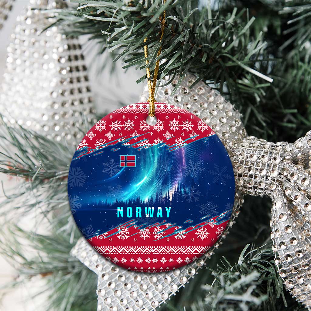 Norway Christmas Ceramic Ornament with Northern Lights Snowflake Pattern and Nordic Forest TS04
