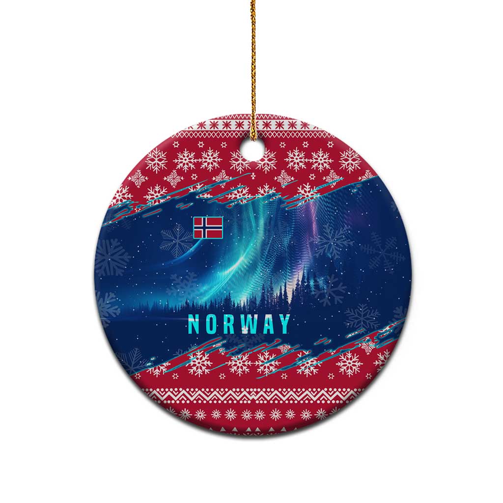 Norway Christmas Ceramic Ornament with Northern Lights Snowflake Pattern and Nordic Forest TS04
