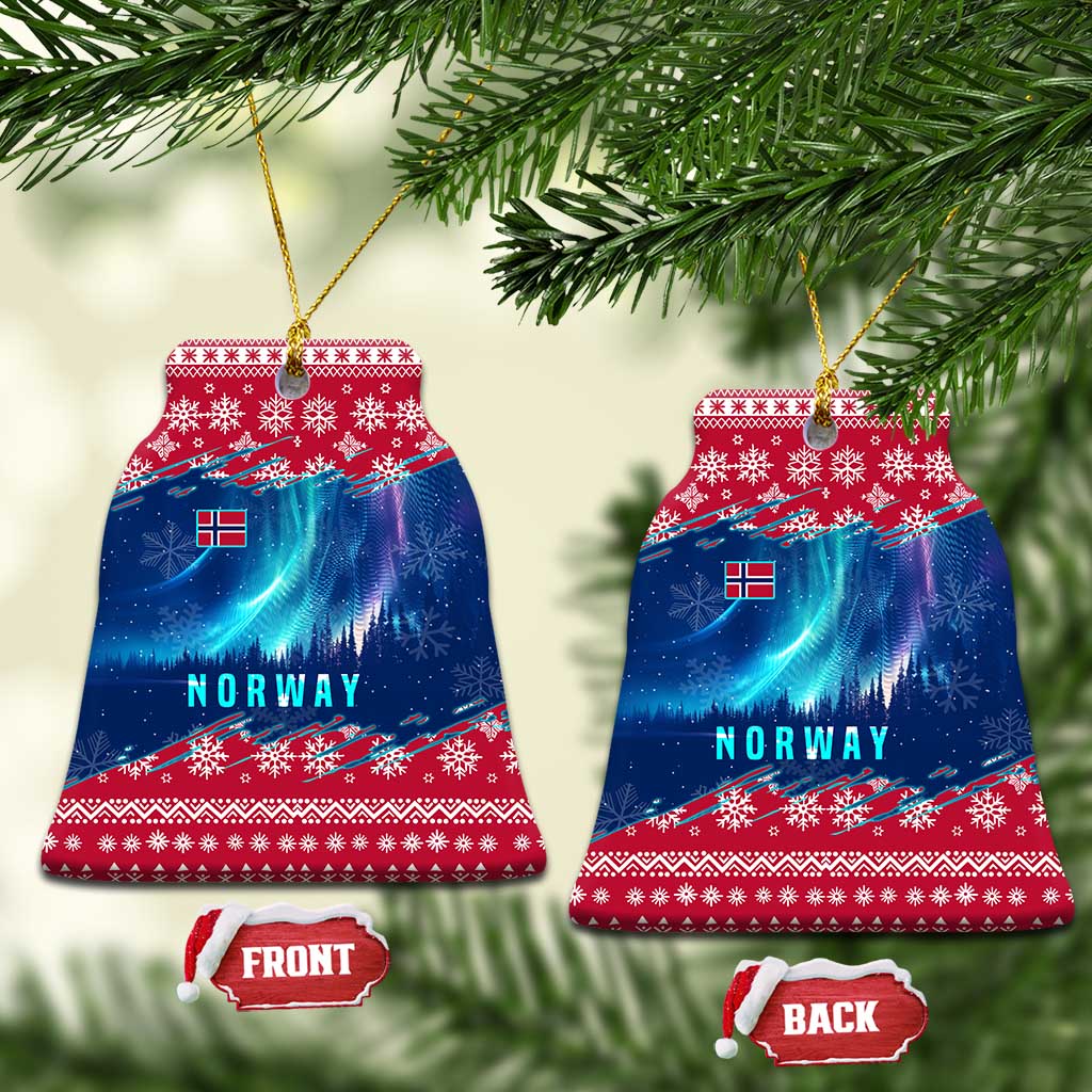 Norway Christmas Ceramic Ornament with Northern Lights Snowflake Pattern and Nordic Forest TS04