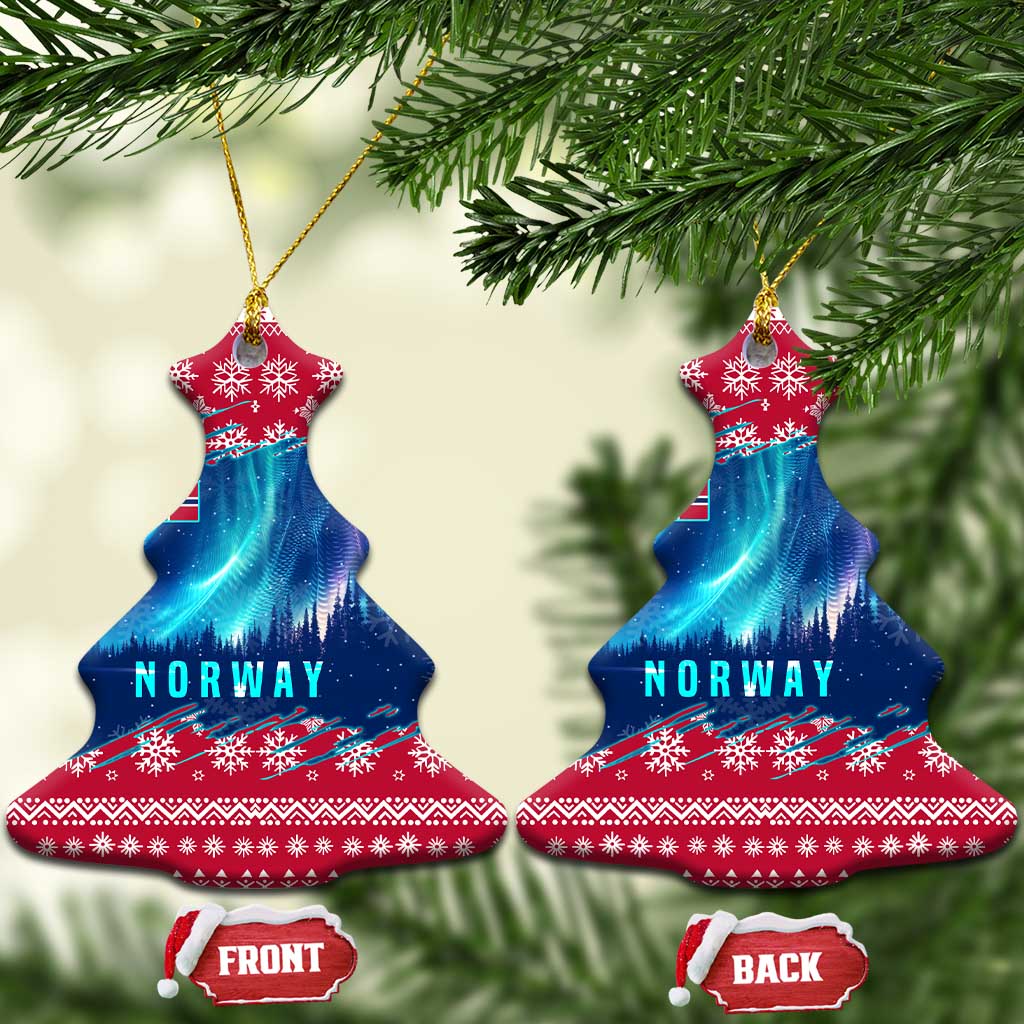 Norway Christmas Ceramic Ornament with Northern Lights Snowflake Pattern and Nordic Forest TS04