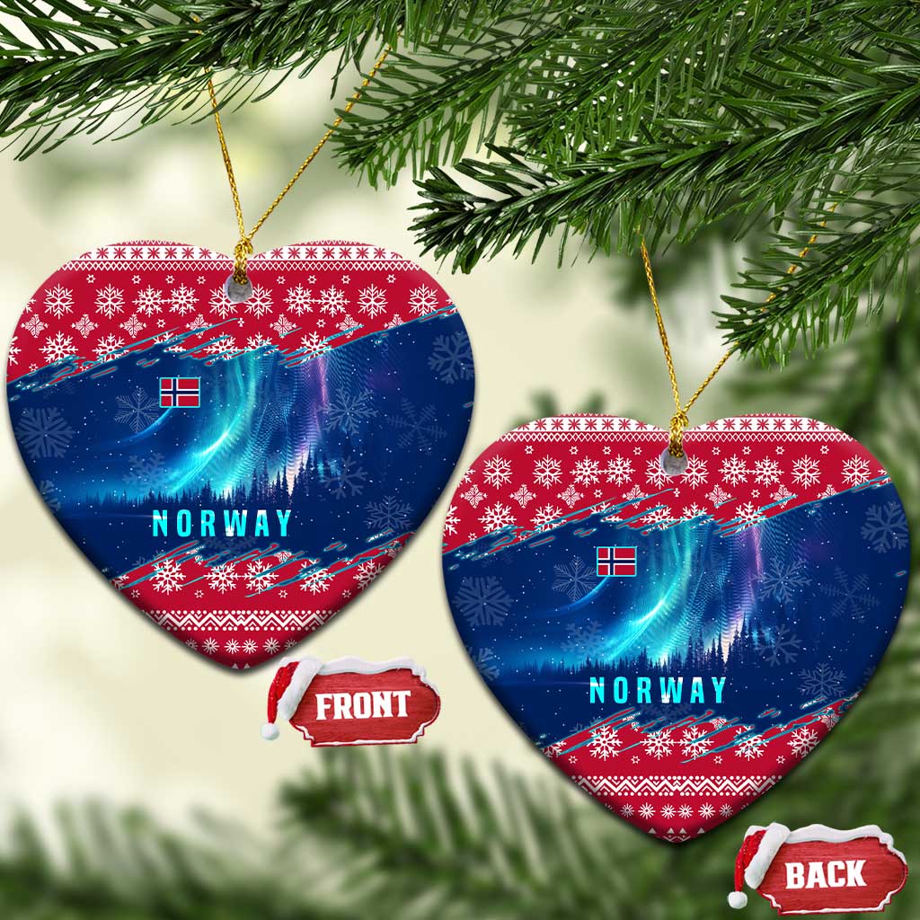 Norway Christmas Ceramic Ornament with Northern Lights Snowflake Pattern and Nordic Forest TS04