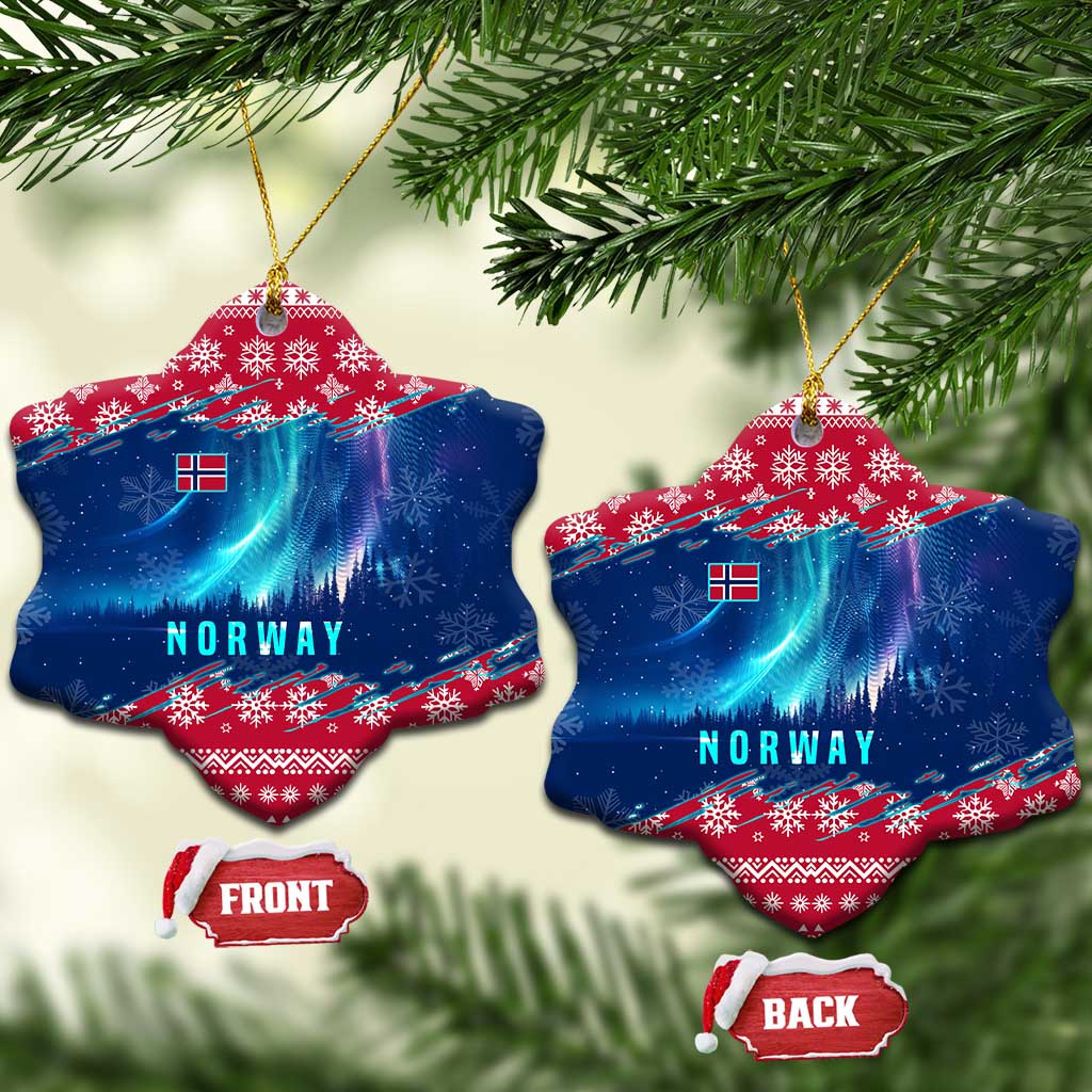 Norway Christmas Ceramic Ornament with Northern Lights Snowflake Pattern and Nordic Forest TS04