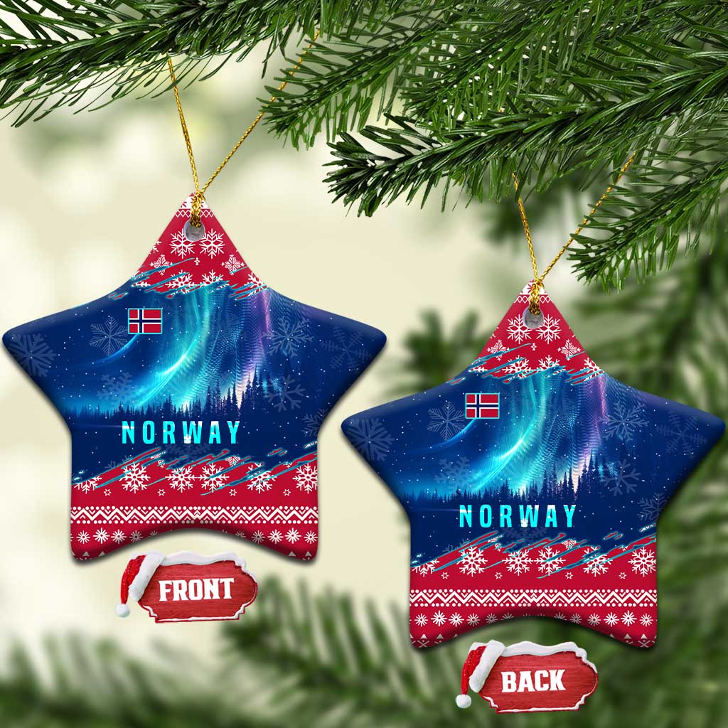 Norway Christmas Ceramic Ornament with Northern Lights Snowflake Pattern and Nordic Forest TS04