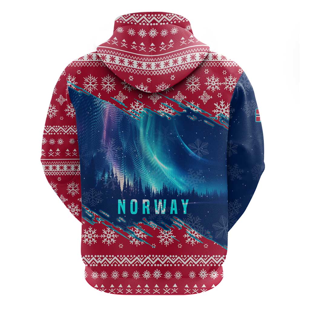 Norway Christmas Hoodie with Northern Lights Snowflake Pattern and Nordic Forest TS04