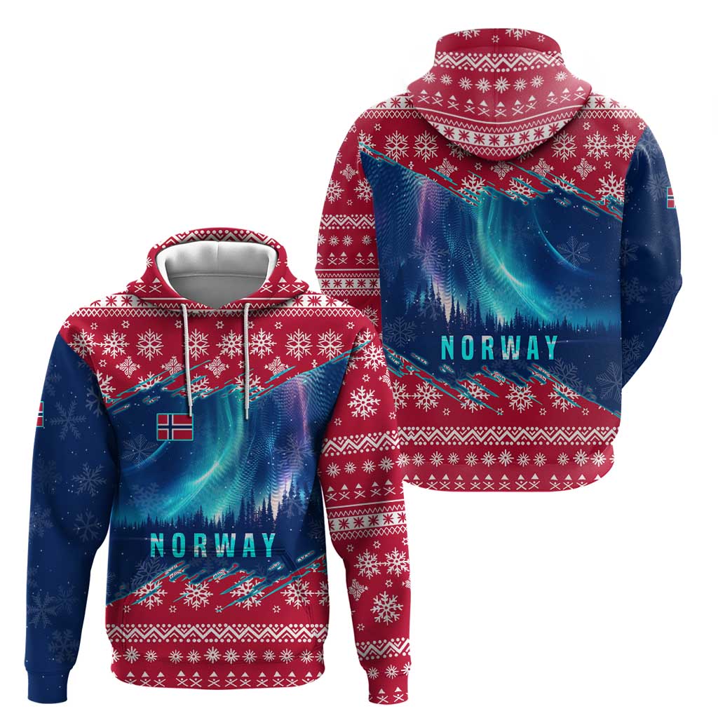 Norway Christmas Hoodie with Northern Lights Snowflake Pattern and Nordic Forest TS04