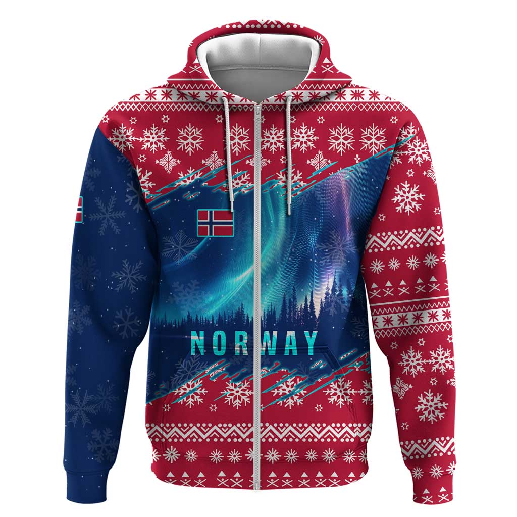 Norway Christmas Hoodie with Northern Lights Snowflake Pattern and Nordic Forest TS04