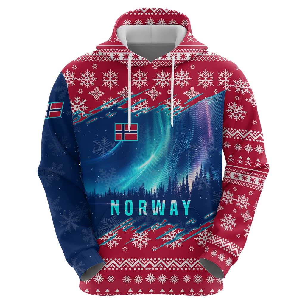 Norway Christmas Hoodie with Northern Lights Snowflake Pattern and Nordic Forest TS04