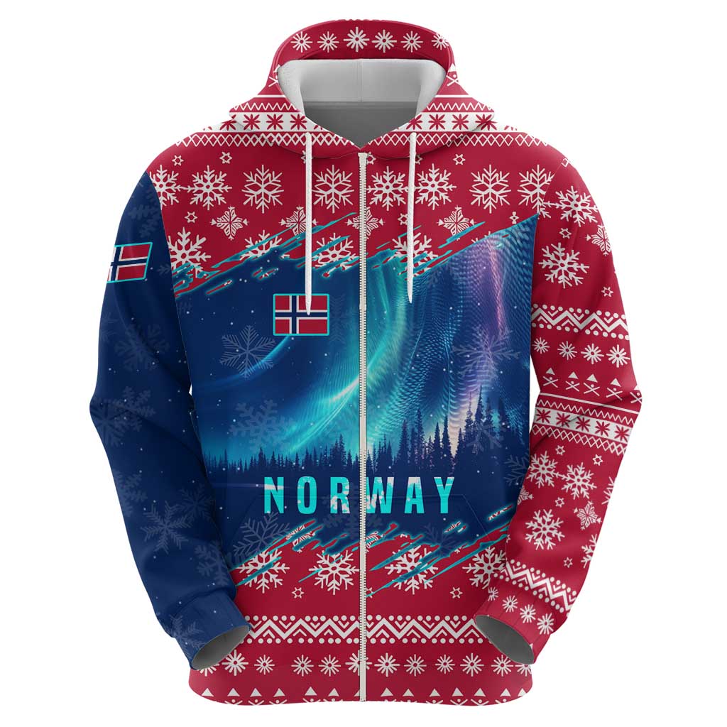 Norway Christmas Hoodie with Northern Lights Snowflake Pattern and Nordic Forest TS04