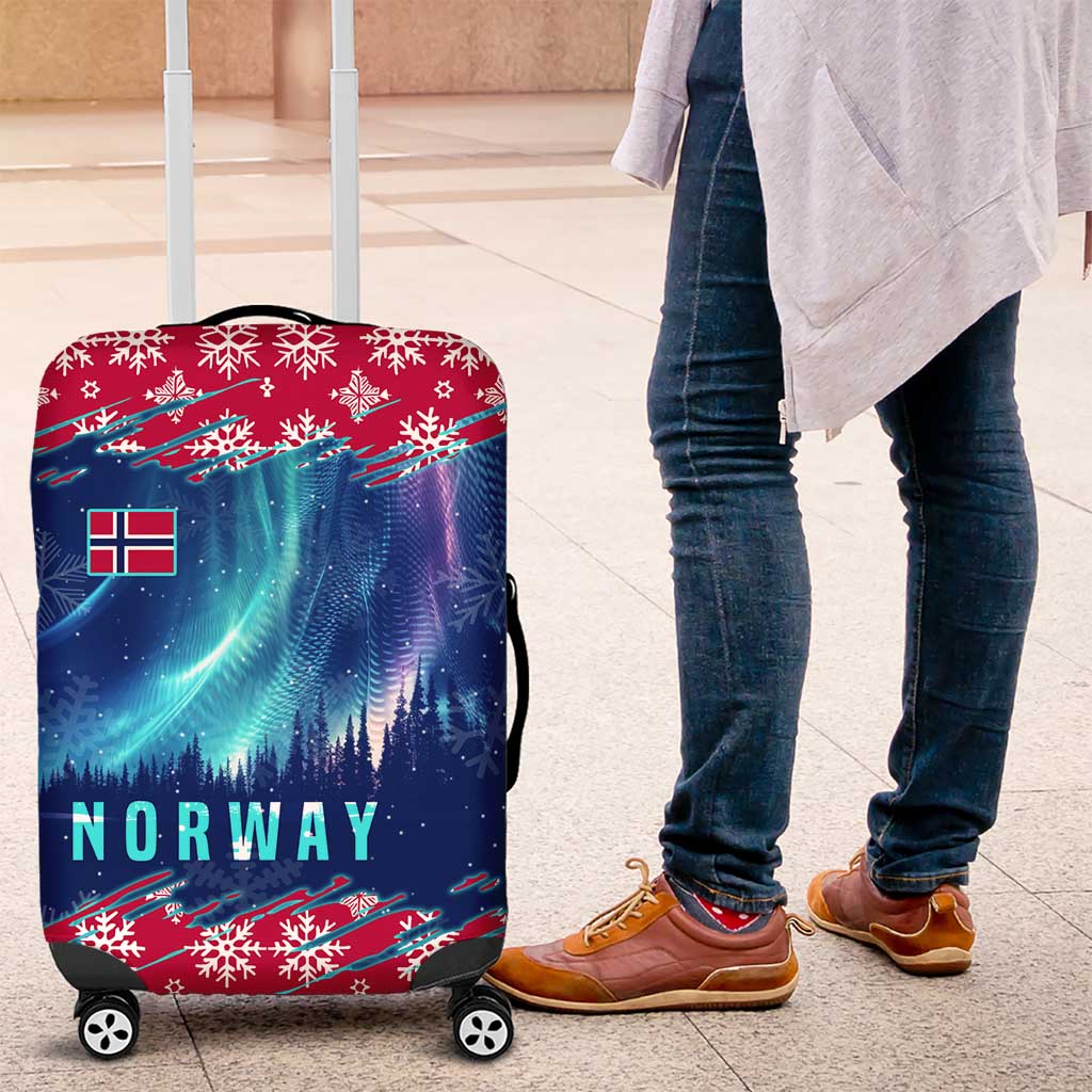 Norway Christmas Luggage Cover with Northern Lights Snowflake Pattern and Nordic Forest TS04