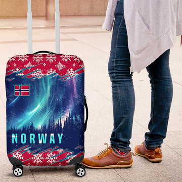 Norway Christmas Luggage Cover with Northern Lights Snowflake Pattern and Nordic Forest TS04