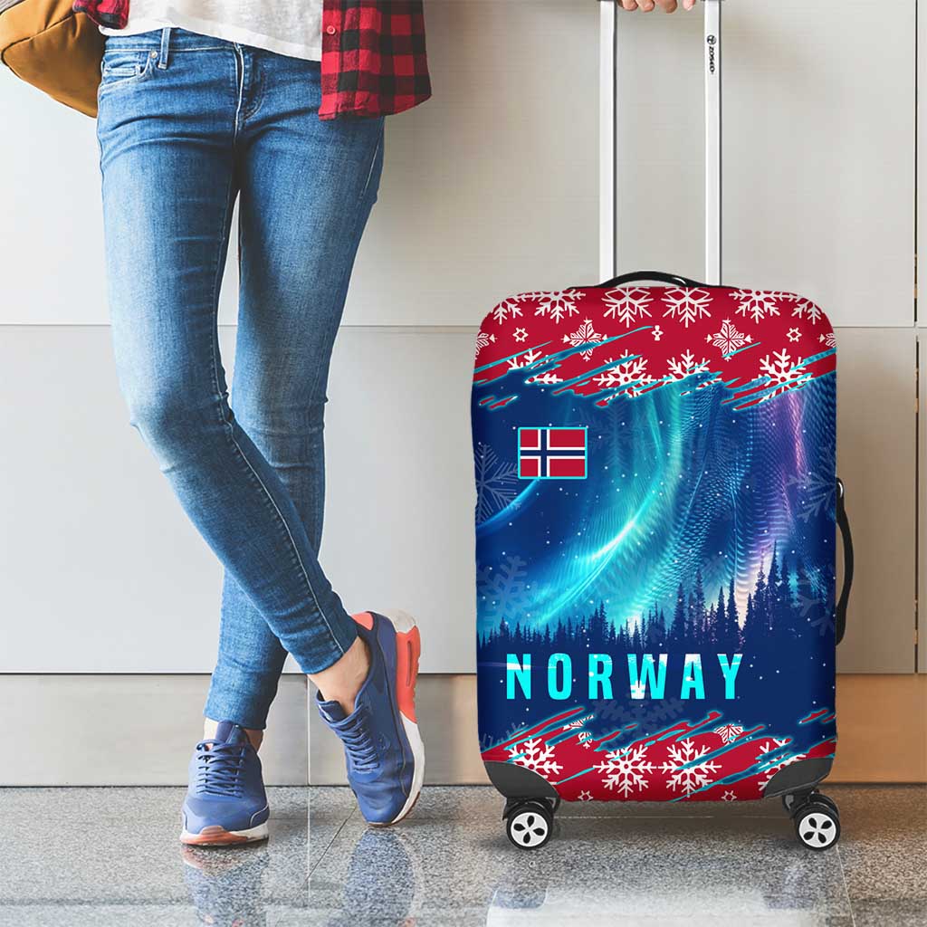 Norway Christmas Luggage Cover with Northern Lights Snowflake Pattern and Nordic Forest TS04
