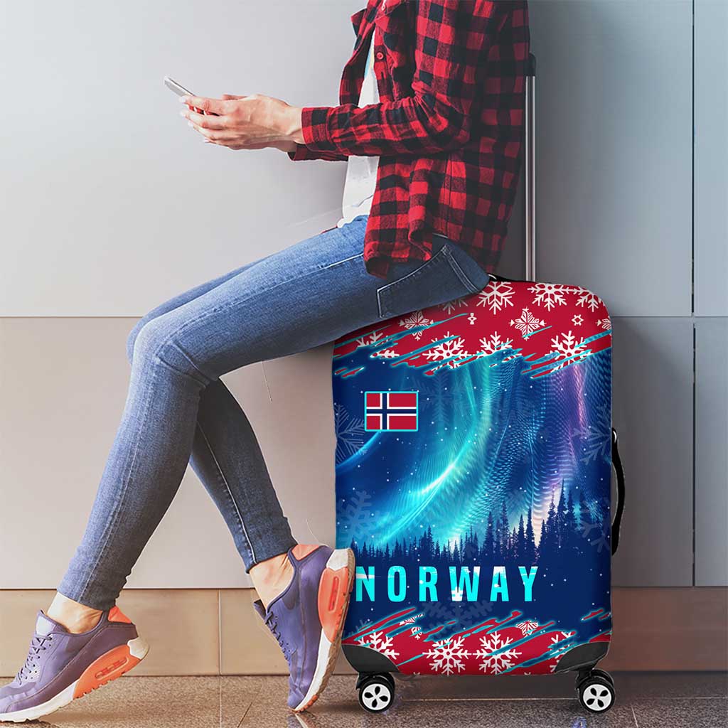 Norway Christmas Luggage Cover with Northern Lights Snowflake Pattern and Nordic Forest TS04