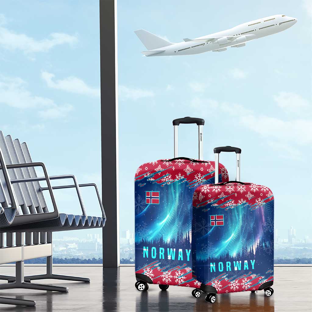Norway Christmas Luggage Cover with Northern Lights Snowflake Pattern and Nordic Forest TS04