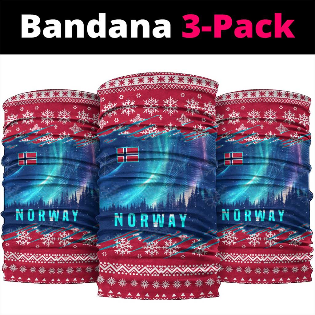 Norway Christmas Neck Gaiter with Northern Lights Snowflake Pattern and Nordic Forest TS04
